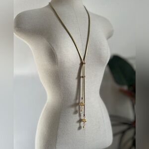 Vintage Gold Mesh Lariat Tassel Necklace | Pendant Drop Necklace | Boho Necklace